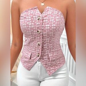 Jacquard Button Front Tube Top